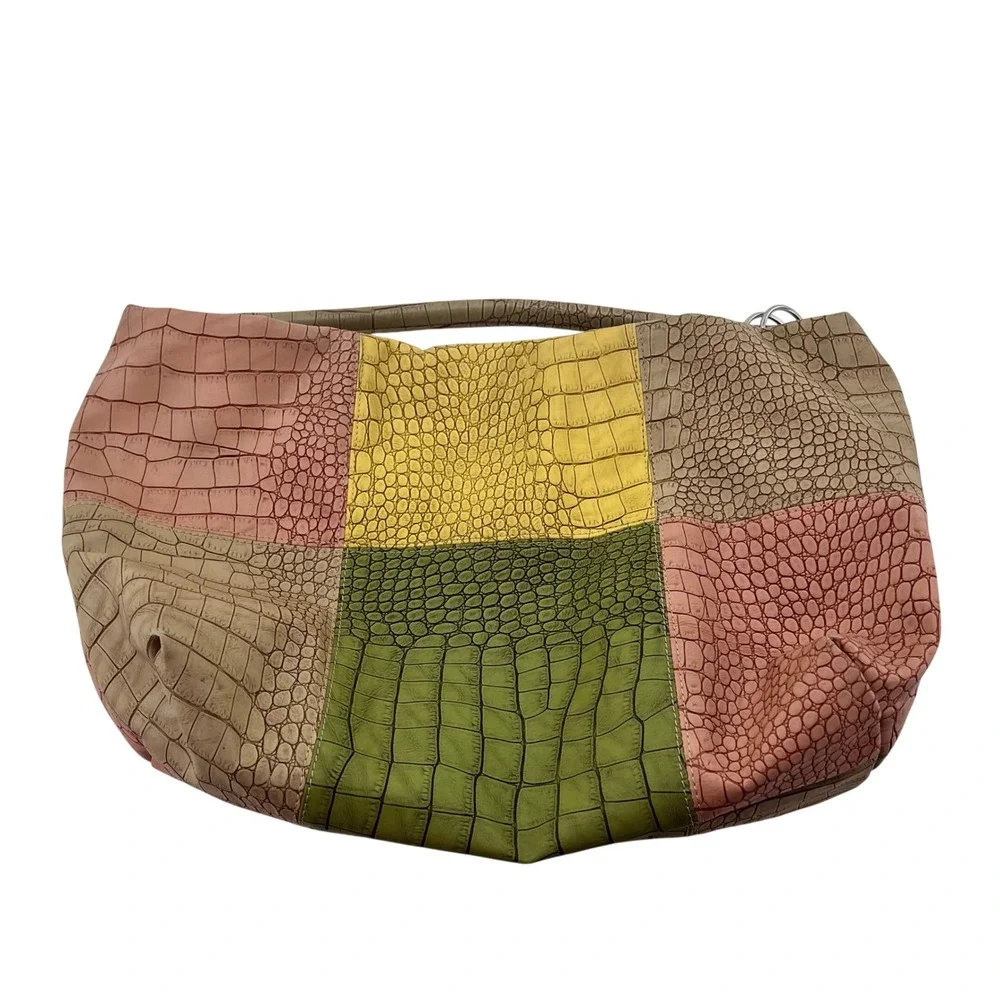 Multicolor Patchwork Croc Embossed Hobo Shoulder‎ Bag Large Slouchy Boho Zipper